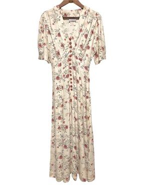 Vintage Emblem Made in Canada Floral Button Front Maxi Dress Cottagecore 7/8